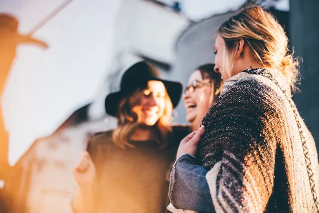 happy holidays, women, talking, laugh, happy, friends, casual, outdoors, people. Membership community publishing platform guide