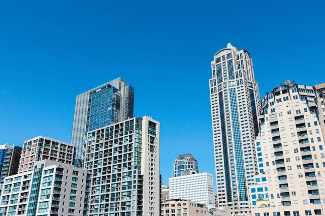buildings, skyscrapers, city, downtown, architecture, business building, office, modern building, office building, modern, cityscape, exterior, nature, tower, blue, sky, seattle, washington, seattle skyline, skyline, blue sky, usa, northwest, pacific, blue office. Seattle membership platforms: a guide to local software and professional networks