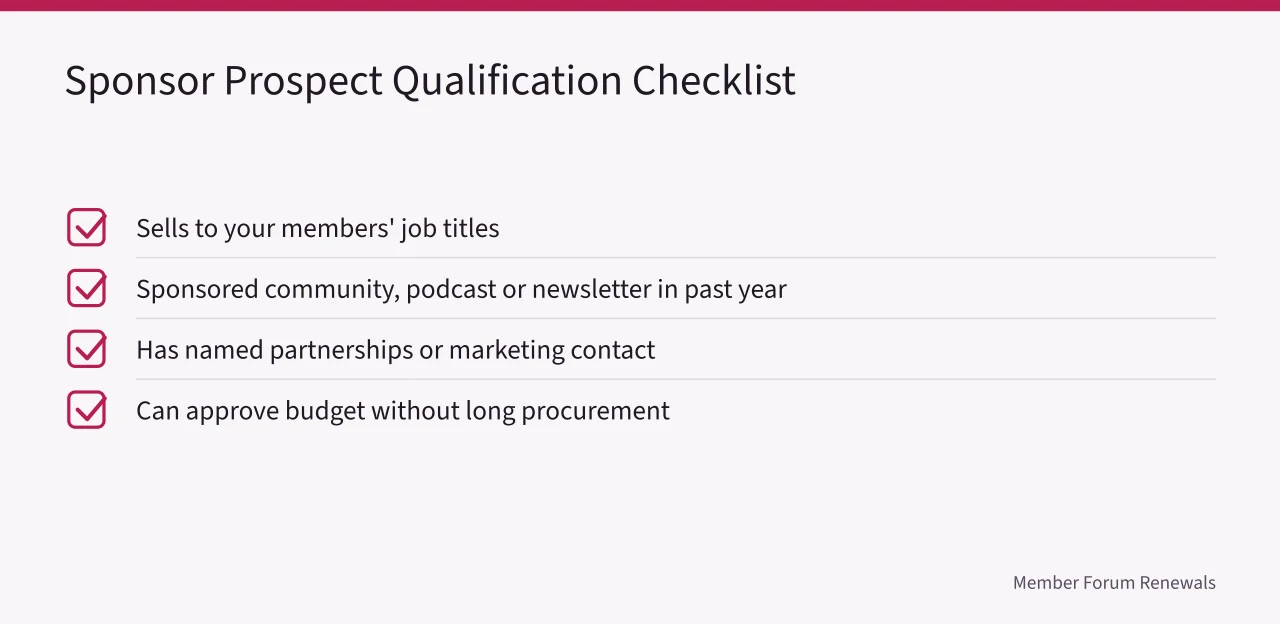 Checklist for qualifying sponsor prospects before outreach (Sponsor Marketplace Outreach: How Membership Communities Find and Land Sponsors)